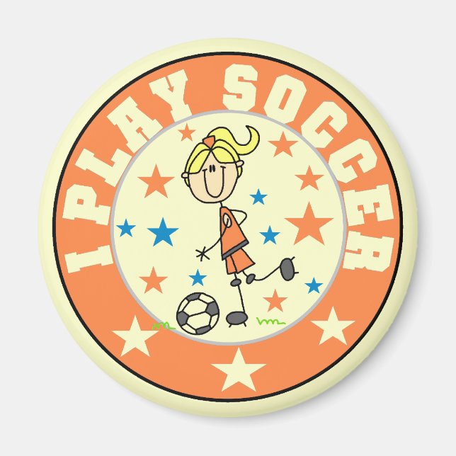 Girl I Play Soccer T - Shirt und Geschenke Magnet (Vorne)