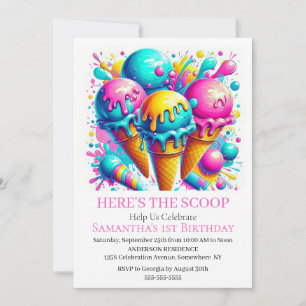 Girl Ice Creme Geburtstagsparty Einladung