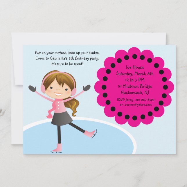 Girl Ice Skaten Hot Pink zum Geburtstag Einladung (Vorderseite)