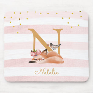 Girl Illustration Gold Glitzer Pink Floral Sweet Mousepad