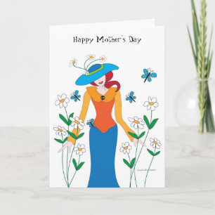Girl in a Garden of Daisis and Butterflies Card Karte