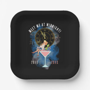 Girl in einem Martini-Glas Silvestertafel Pappteller