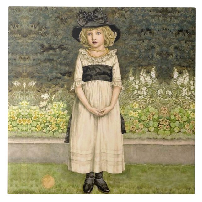 Girl in Garden Kate Greenaway Fliese (Vorderseite)