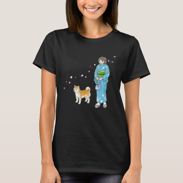 Girl In Kimono & A Shiba Inu Enjoying A Breath Of  T-Shirt (Vorderseite)