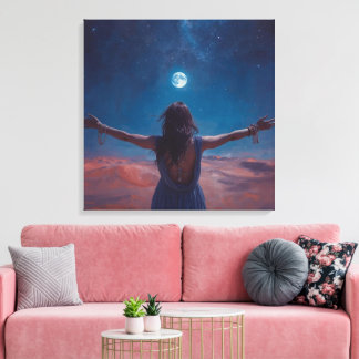 "Girl in Moonlight | Aesthetic Night Sky Wall Art Leinwanddruck