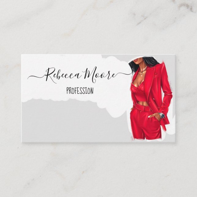 Girl in Red Anzug Business Card Visitenkarte (Vorderseite)