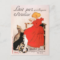 Girl in Red Dress Drink Milk Steinlen Poster