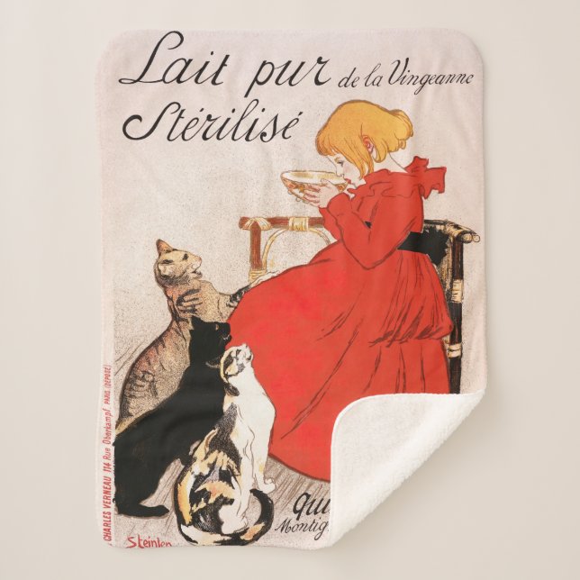 Girl in Red Dress Drink Milk Steinlen Poster Sherpadecke (Vorderseite)