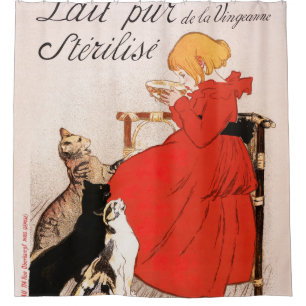 Girl in Red Dress Drinking Milk Steinlen Poster Duschvorhang