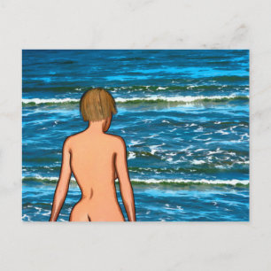 Girl in Sea Painting Postcard Postkarte