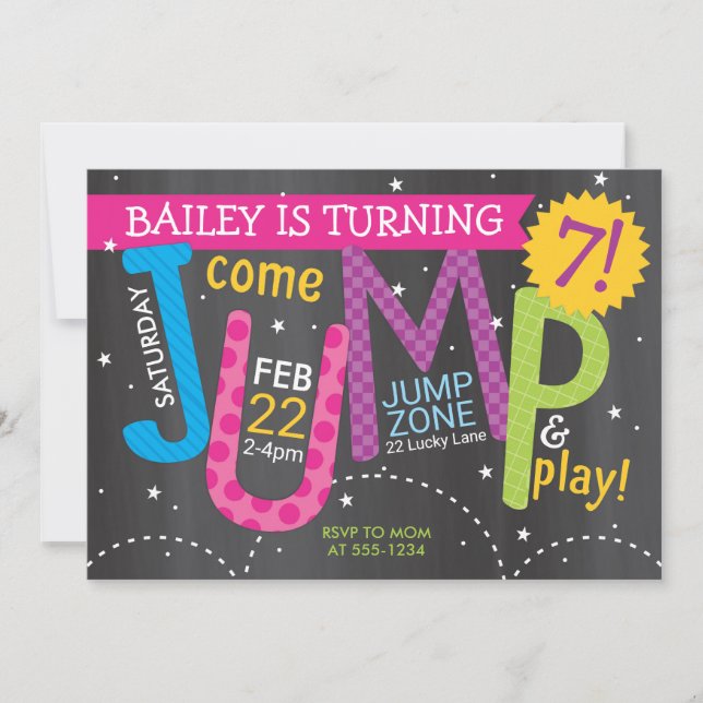Girl Jump Birthday Party - Rechte auf Chalkboard Einladung (Vorderseite)