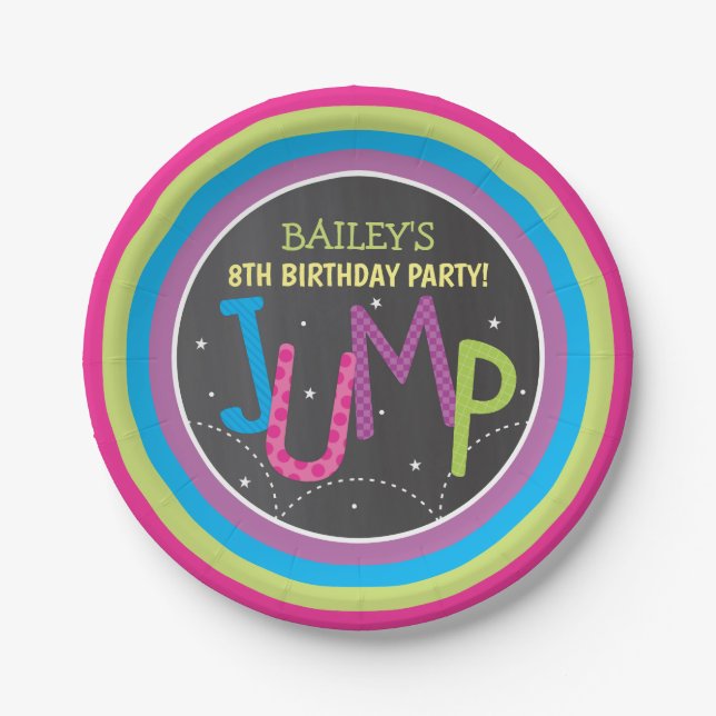 Girl Jump Party Trampolin Party Chalkboard Pappteller (Vorderseite)