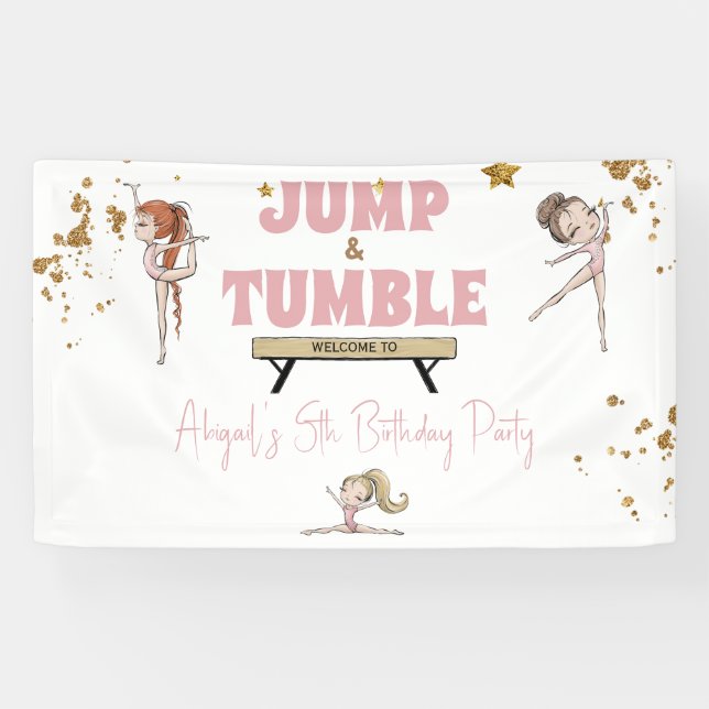 Girl Jump & Tumble Gymnastik Geburtstagsparty Banner (Horizontal)