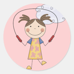 Girl Jumping Rope T - Shirt und Geschenke Runder Aufkleber