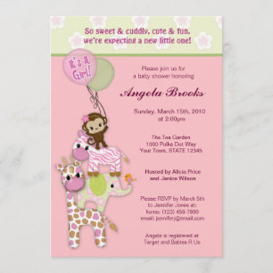 Girl Jungle Safari Animal Baby Shower Einladungen