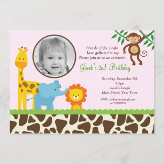 Girl Jungle Safari Photo Birthday Invitations Einladung