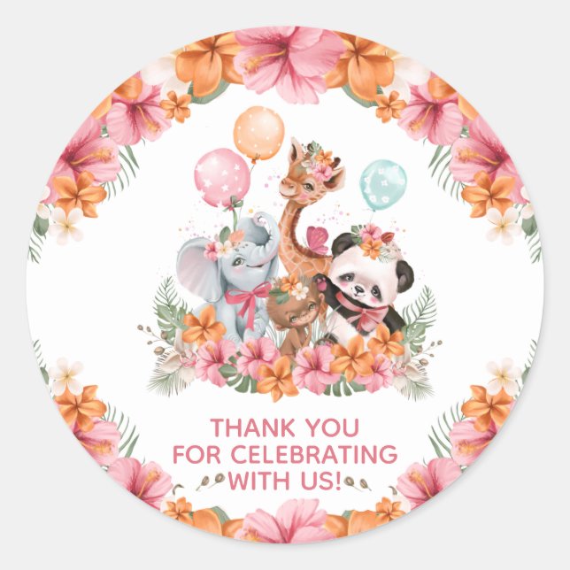 Girl Jungle Safari Runder Aufkleber (Vorderseite)