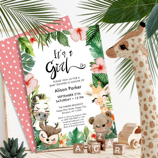 Girl Jungle Safari Tropische Vegetation Kinderdusc Einladung (Von Creator hochgeladen)
