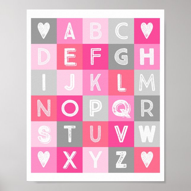 Girl Kinderzimmer Deco Alphabet Pink Gray Poster (Vorne)