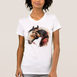 Girl Kissing Horse Indian Native T-Shirt