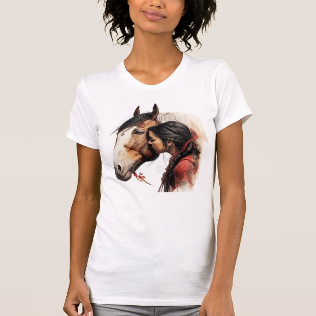 Girl Kissing Horse Indian Native T-Shirt (Vorderseite)
