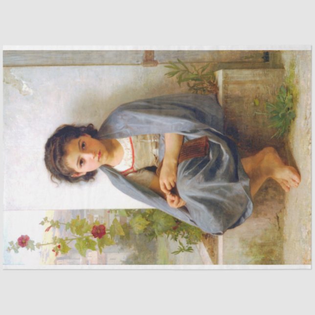 Girl Knitting, Bouguereau Seidenpapier (Vorderseite)
