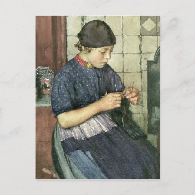 Girl Knitting Postkarte (Vorderseite)
