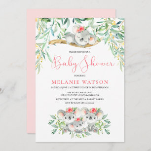 Girl Koala Bush Babies Baby Shower Einladungen