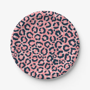 Girl Künstlerisch Pink Blue Leopard Animal Print Pappteller