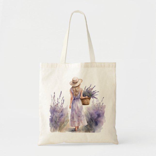 Girl-Lavendel-Feld Tragetasche (Vorne)