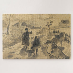 Girl Leading a Herd of Cows On a Road - Pissarro Puzzle