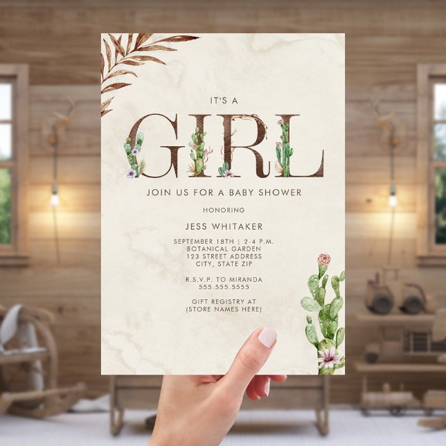 Girl Leather Inspiriert Western Cactus Baby Shower Einladung (Von Creator hochgeladen)