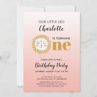 Girl Leo Sun Sign erster Geburtstag Einladung