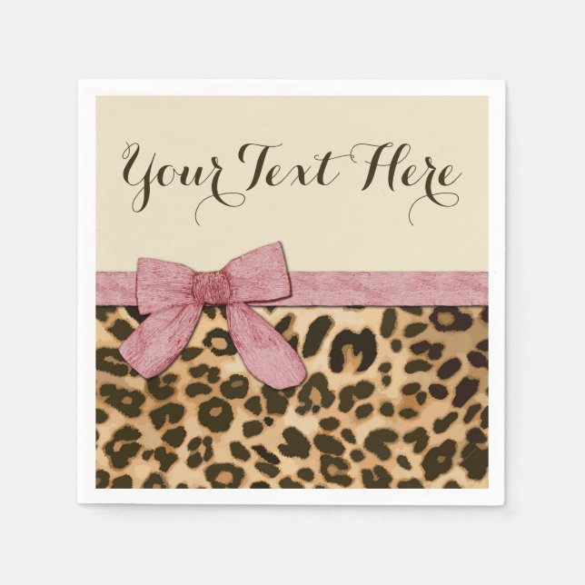 Girl Leopard Print Baby Pink Bow Serviette (Vorderseite)