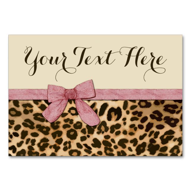 Girl Leopard Print Baby Pink Bow Tischnummer (Rückseite)