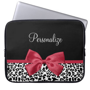 Girl Leopard Print Bright Red Ribbon mit Namen Laptopschutzhülle
