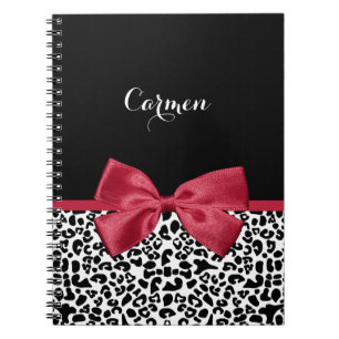 Girl Leopard Print Bright Red Ribbon mit Namen Notizblock
