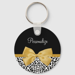 Girl Leopard Print Chic Gold Bow mit Namen Schlüsselanhänger