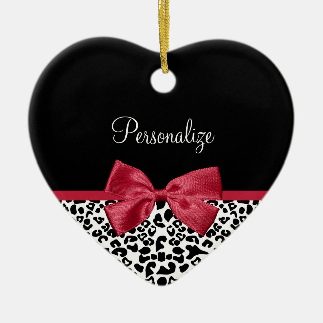 Girl Leopard Print helle rote Band mit Namen Keramik Ornament (Vorne)