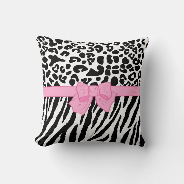 Girl Leopard Zebra Animal Print und Niedlicher ros Kissen (Vorderseite)