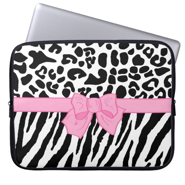Girl Leopard Zebra Animal Print und Niedlicher ros Laptopschutzhülle (Vorderseite)