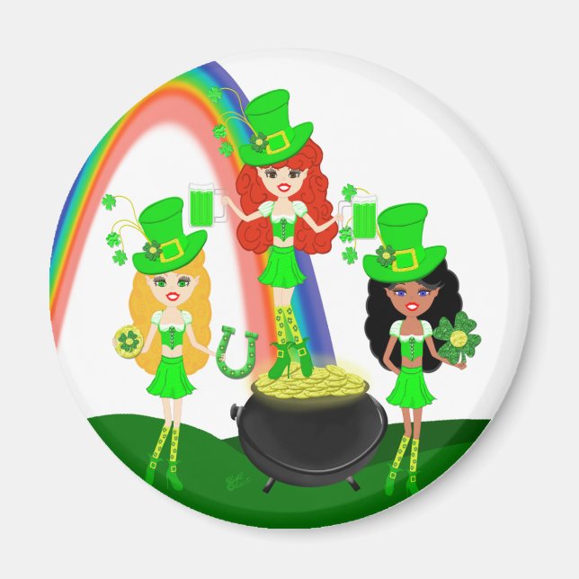 Girl Leprechauns Regenbogen und Gold Magnet (Vorne)