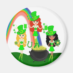 Girl Leprechauns Regenbogen und Gold-Pot Magnet