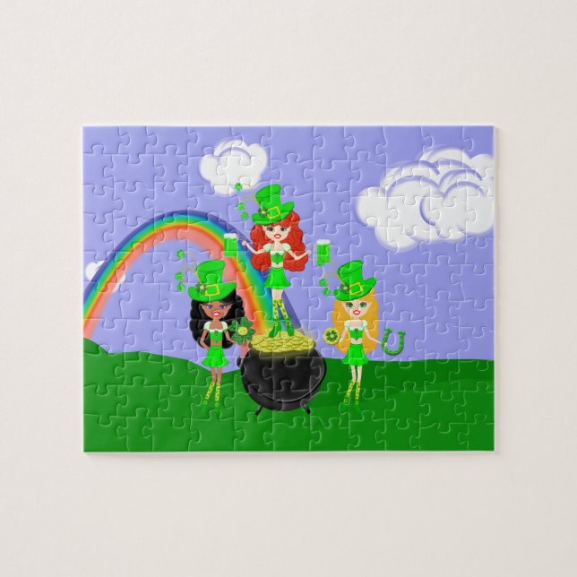 Girl Leprechauns Regenbogen und Gold Puzzle (Horizontal)