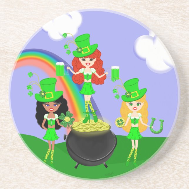 Girl Leprechauns Regenbogen und Gold Untersetzer (Vorne)