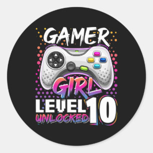 Girl Level 10 Entsperrtes Videospiel Geburtstagsge Runder Aufkleber