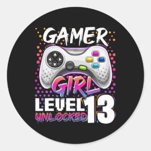 Girl Level 13 Entsperrtes Videospiel 13. Geburtsta Runder Aufkleber