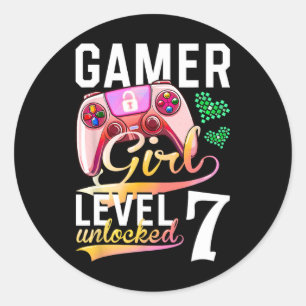 Girl Level 7 Unlocks Videospiel 7. Geburtstag Runder Aufkleber