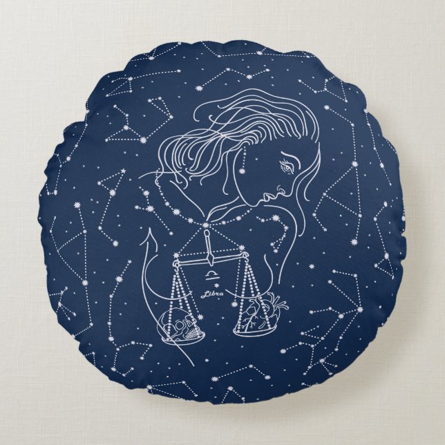 Girl Libra Zodiac Sign Rundes Kissen (Vorderseite)