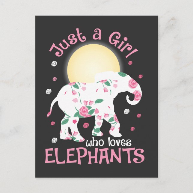 Girl Liebe Elephants Safari Lover Niedliche Rose B Postkarte (Vorderseite)